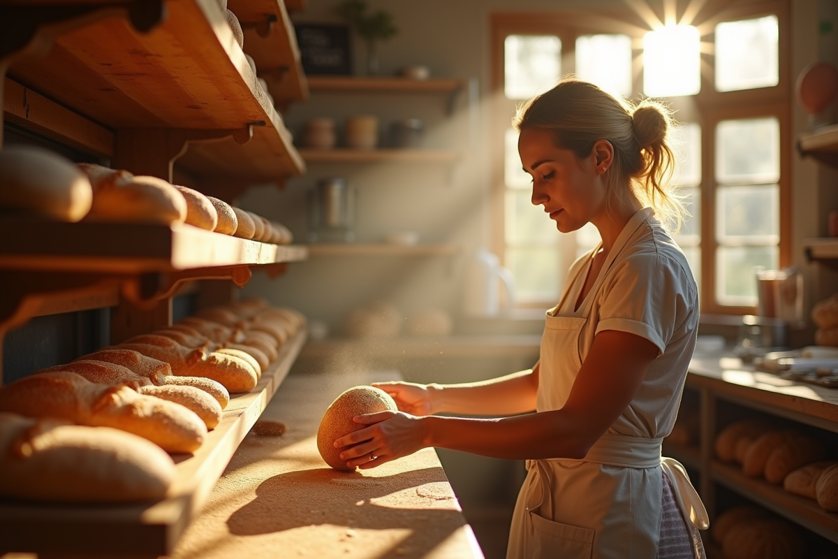 Boulangère confiante dans une boulangerie artisanale
