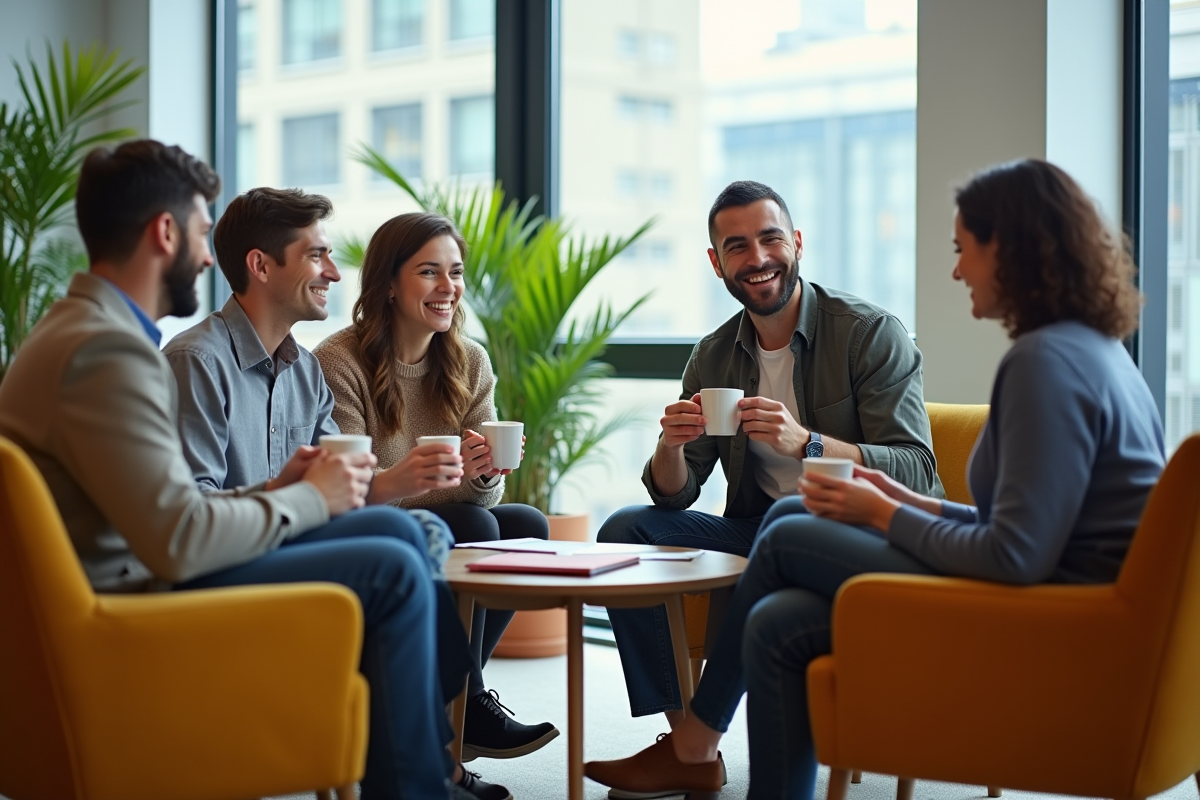 Collegues discutant joyeusement lors d