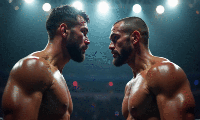 Deux combattants d MMA face à face dans un octogone éclairé