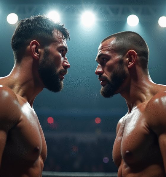 Deux combattants d MMA face à face dans un octogone éclairé