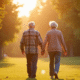 Couple senior se tenant la main dans un parc ensoleille