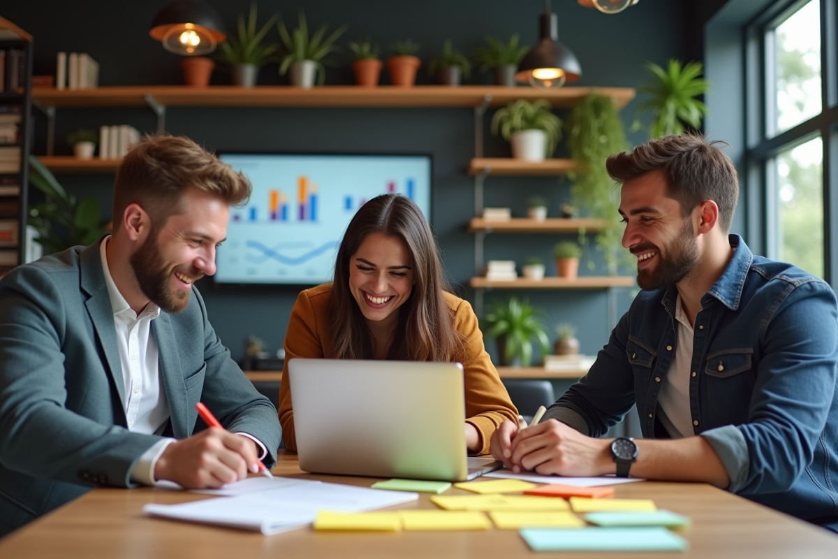 Groupe de marketeurs en brainstorming dans un espace de coworking