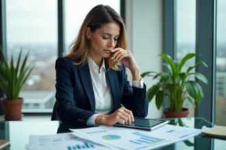 Femme d'affaires en tenue professionnelle analysant un graphique