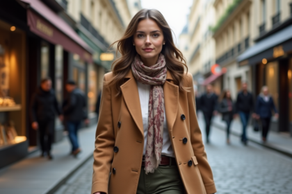 Jeune femme élégante dans une rue parisienne chic