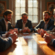 Groupe d'amis jouant au President autour d'une table en bois