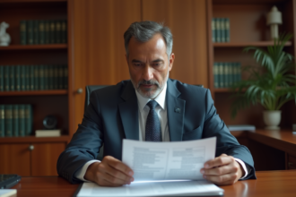 Homme indien d'affaires en costume lisant un rapport économique