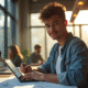 Jeune designer confiant dans un bureau moderne avec tablette