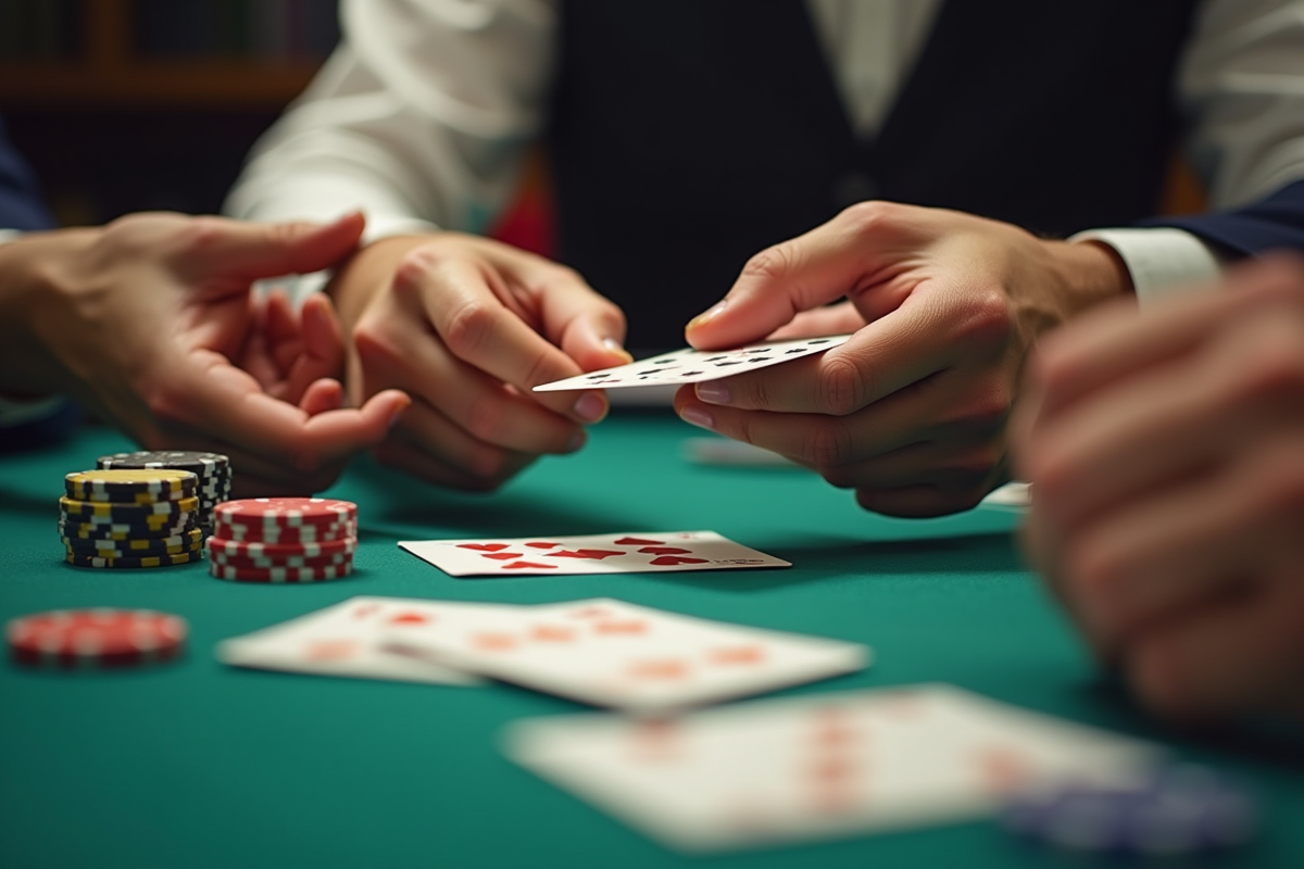 Mains échangeant des cartes lors d