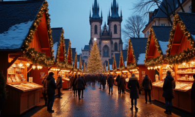 Marché de Noël à Strasbourg en soirée avec lumières