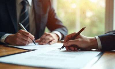 Signature d un contrat dans un bureau ensoleille