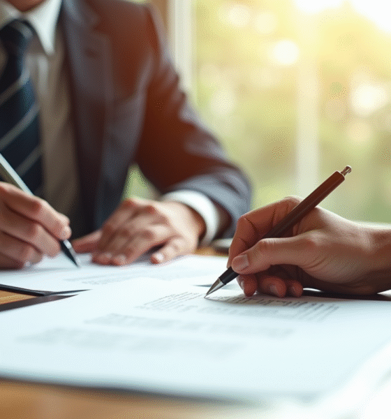 Signature d un contrat dans un bureau ensoleille