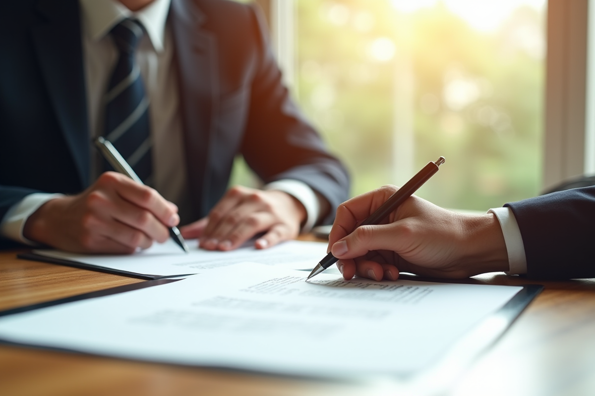 Signature d un contrat dans un bureau ensoleille