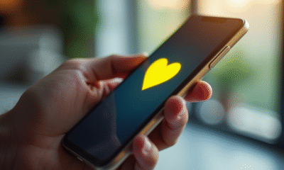 Zoom sur un smartphone avec emoji cœur jaune affiché