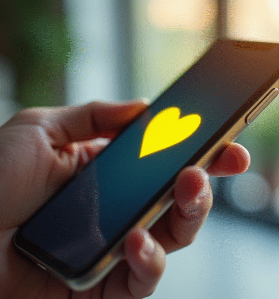 Zoom sur un smartphone avec emoji cœur jaune affiché